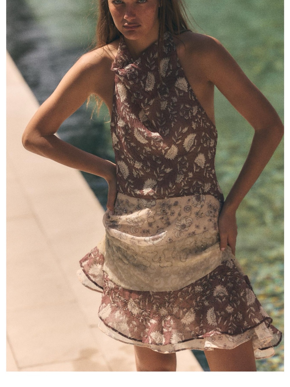 Zara Brown and Cream Floral Mini Dress